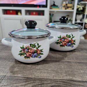 Vtg Retro Mini 4 Piece Enamel Pot Set